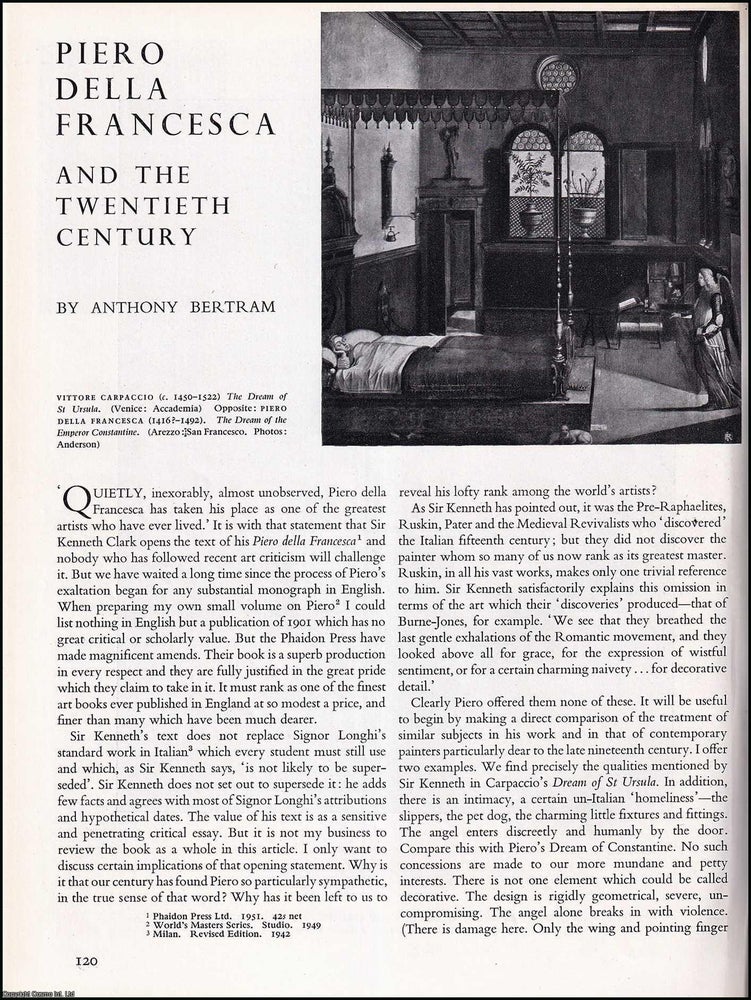 Item #268271 Piero Della Francesca and The Twentieth Century. An original article from The Studio...