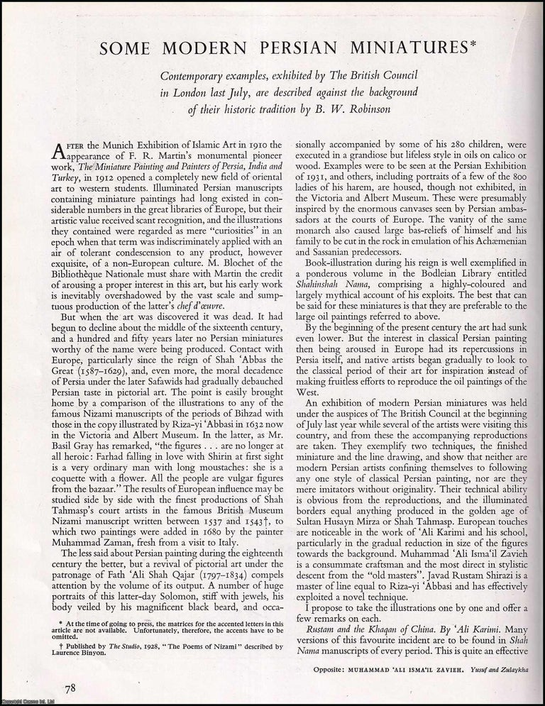 Item #268580 Some Modern Persian Miniatures. An original article from The Studio Magazine of Fine...