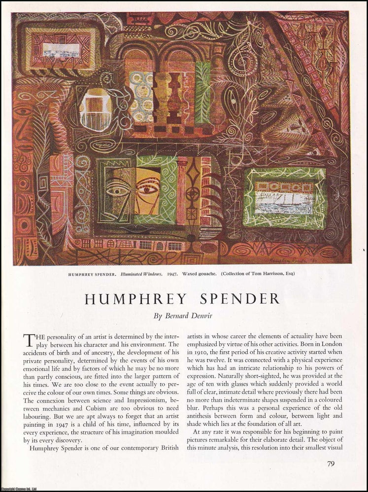 Item #268604 Humphrey Spender : British Photographer, Painter, and Designer. An original article...