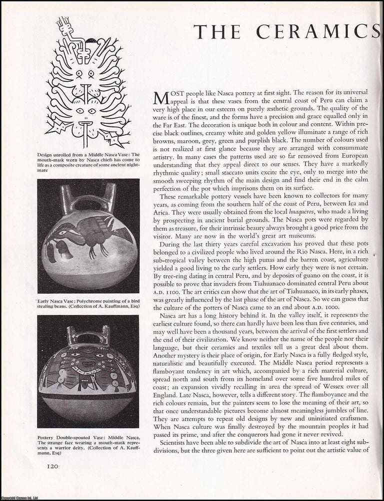 Item #268630 The Ceramics of Nasca, Peru. An original article from The Studio Magazine of Fine & Applied Art, 1949. C A. Burland.