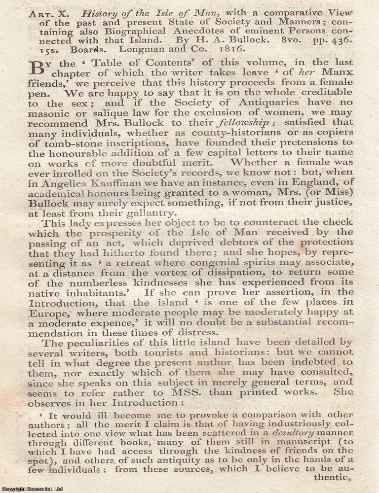 Item #272791 History of The Isle of Man, with a Comparative View of The Past and Present State of...