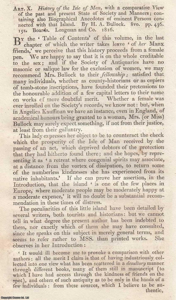 Item #272791 History of The Isle of Man, with a Comparative View of The Past and Present State of...