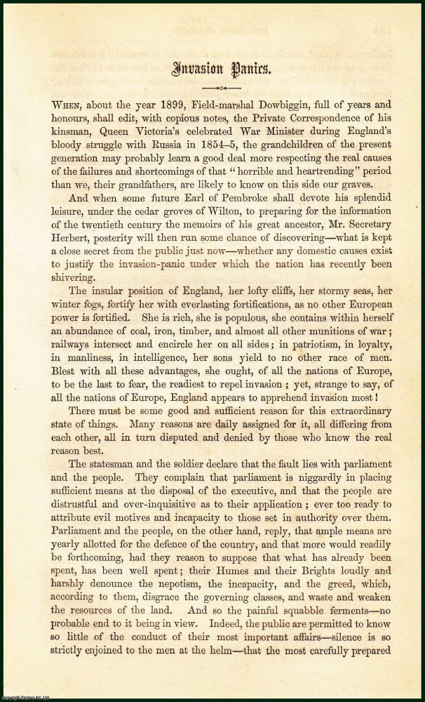 Item #274753 Invasion Panics. An uncommon original article from the Cornhill Magazine, 1860. M J. Higgins.