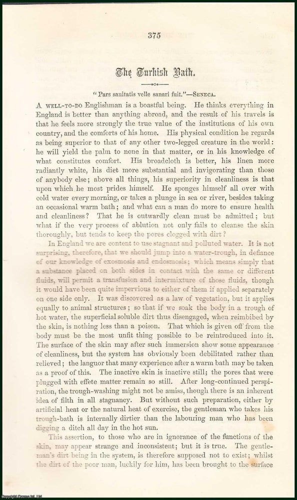 Item #274879 The Turkish Bath. An uncommon original article from the Cornhill Magazine, 1861. Charles A. Ward.