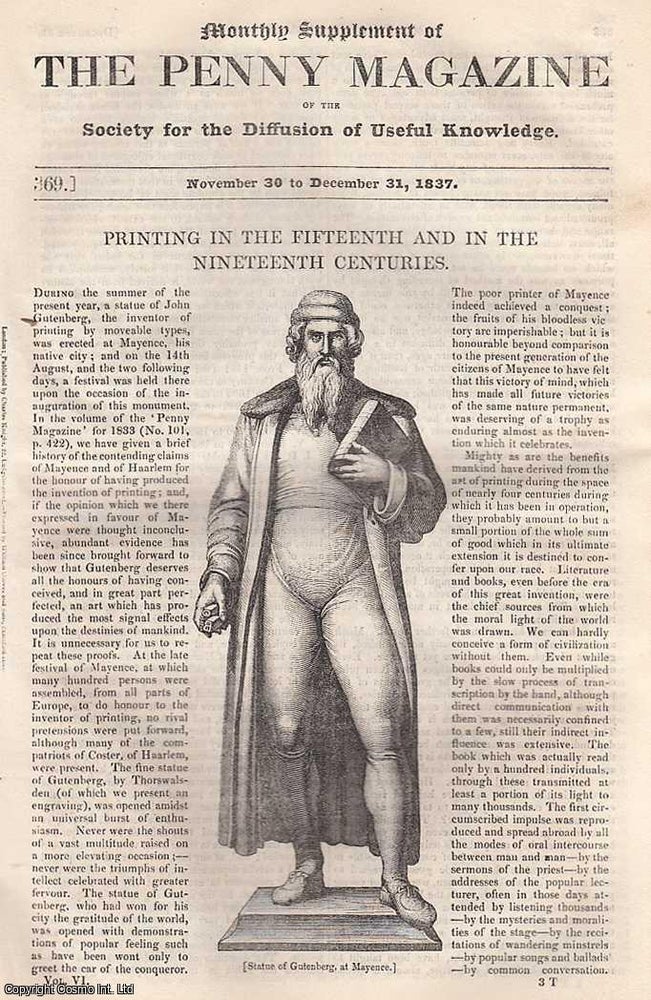 Item #281478 John Gutenberg: Printing in The Fifteenth and in The Nineteenth Centuries. Issue No. 369, December 31st, 1837. A complete original weekly issue of the Penny Magazine, 1837. Penny Magazine.