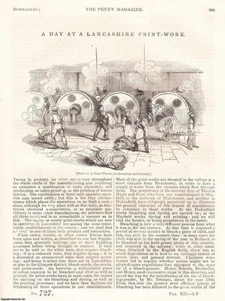 A Lancashire Print-Work, in 1843. The Penny Magazine : An Original Charles Knight Publication for. LANCASHIRE FABRIC PRINTING 1843.