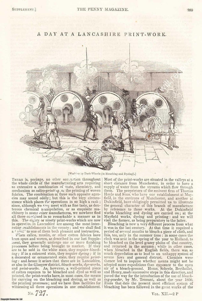 Item #283878 A Lancashire Print-Work, in 1843. The Penny Magazine : An Original Charles Knight...