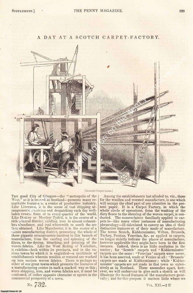 Item #283883 A Glasgow Carpet Factory in 1843. The Penny Magazine : An Original Charles Knight...