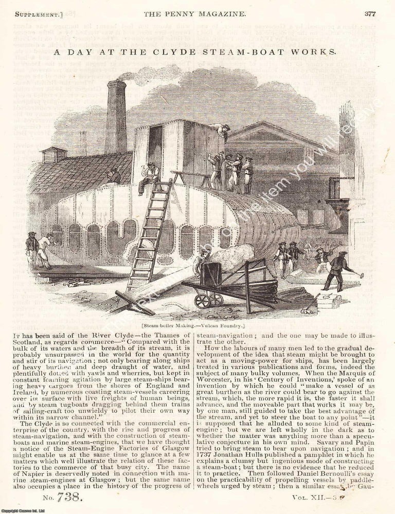 Item #283888 The Clyde Steam-Boat Works, Scotland, in 1843. The Penny Magazine : An Original Charles Knight Publication for SDUK. CLYDE STEAM BOAT WORKS 1843.
