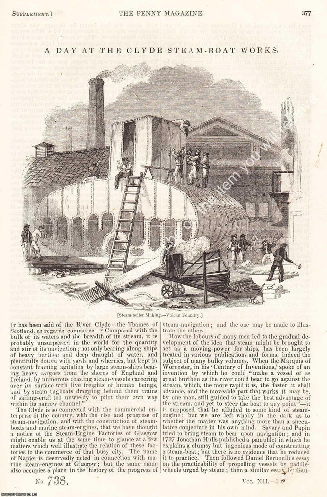 Item #283888 The Clyde Steam-Boat Works, Scotland, in 1843. The Penny Magazine : An Original...