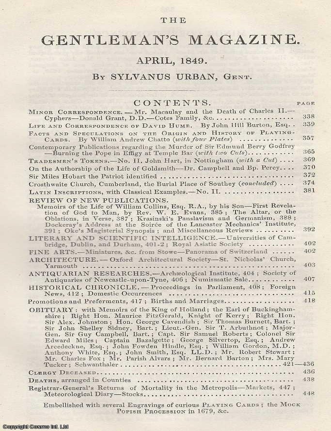 Item #287227 Facts and Speculations on the Origin and History of Playing Cards, regarded in The...