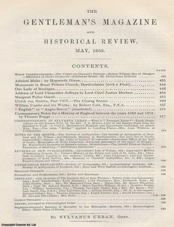 Item #287240 Admiral Robert Blake by Hepworth Dixon, regarded in The Gentleman's Magazine for May...