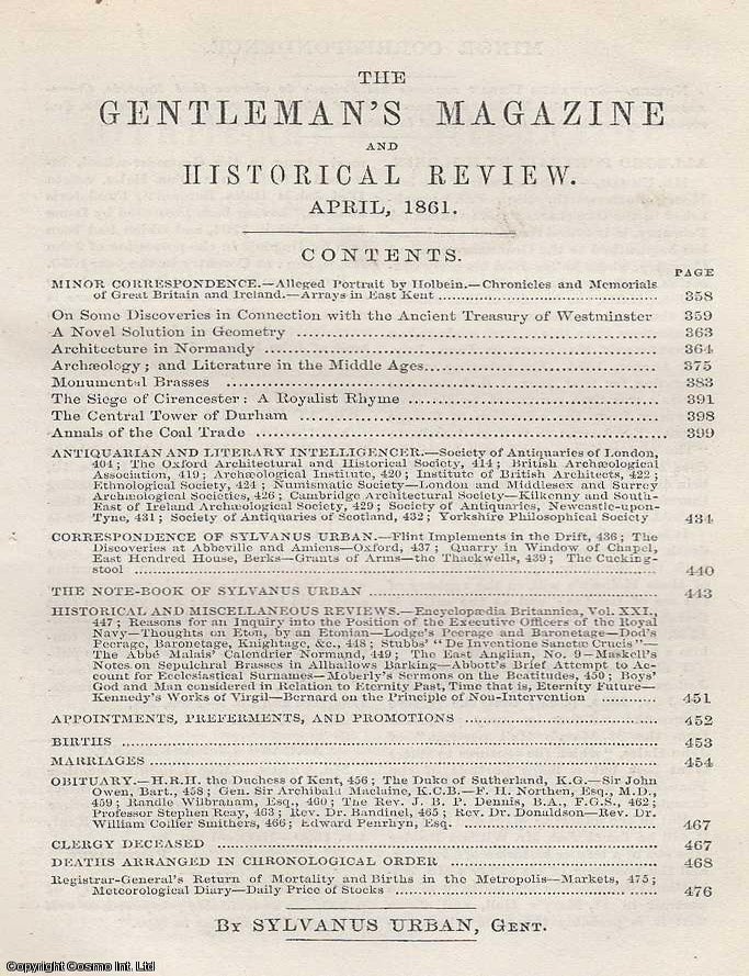 Item #287269 Architecture in Normandy, regarded in The Gentleman's Magazine for April 1861. A...