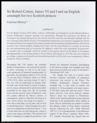 Item #289806 Sir Robert Cotton, James VI & I and an English Cenotaph for Two Scottish Princes. An...
