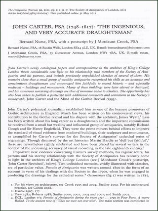 John Carter, FSA (1748-1817) : The Ingenious, and Very Accurate Draughtsman. An original article from the Antiquaries Journal 2011.