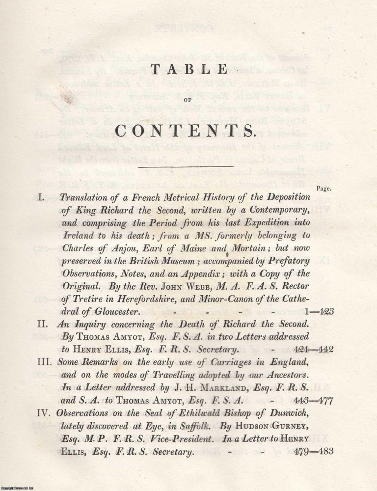 Item #304678 A French Metrical History of the Deposition of King Richard II., and comprising the...