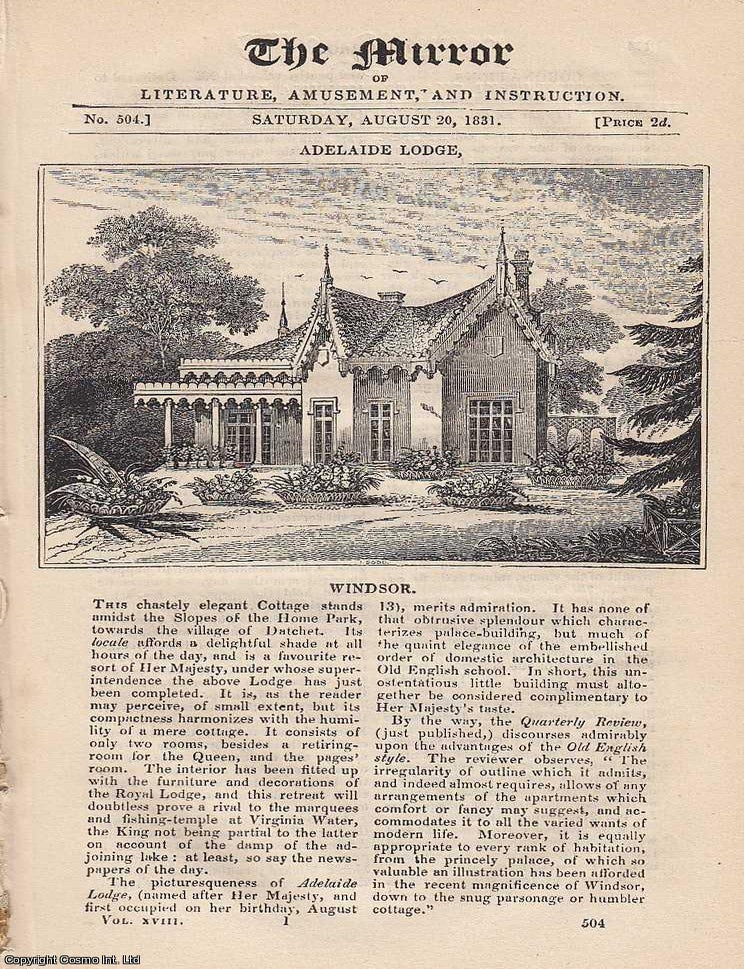 Item #305399 Adelaide Lodge, Windsor and On the Intellect of Animals. A complete rare weekly...