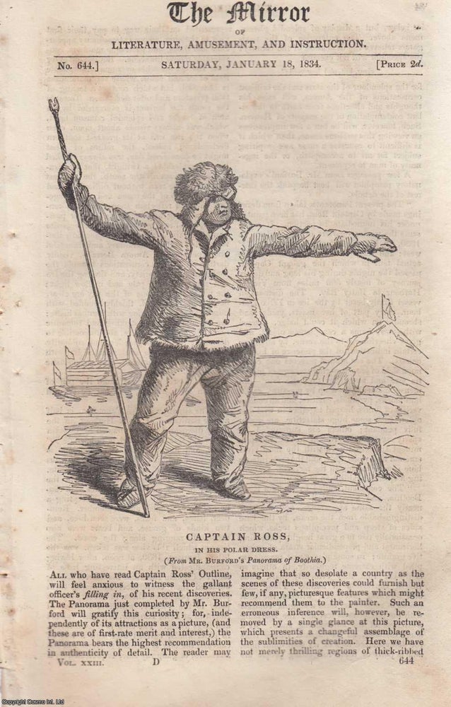 Item #305423 Captain Ross, in his Polar Dress, PLUS The Sea-Devil (Manta ray). A complete rare weekly issue of the Mirror of Literature, Amusement, and Instruction, 1834. THE MIRROR.