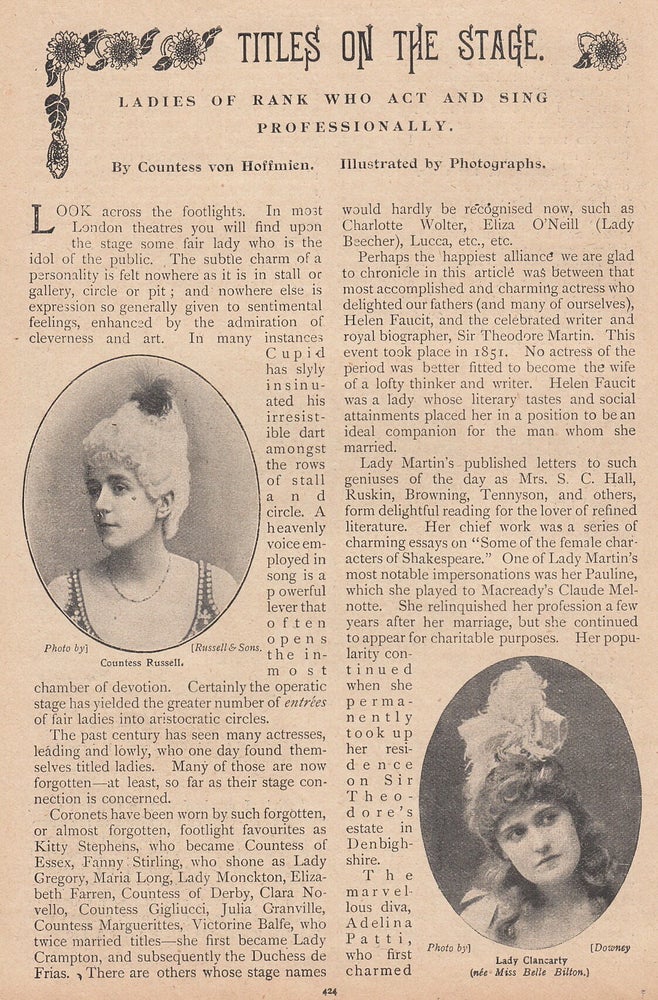 Item #309155 Titles on the stage. Ladies of rank who act professionally. Illustrated with...