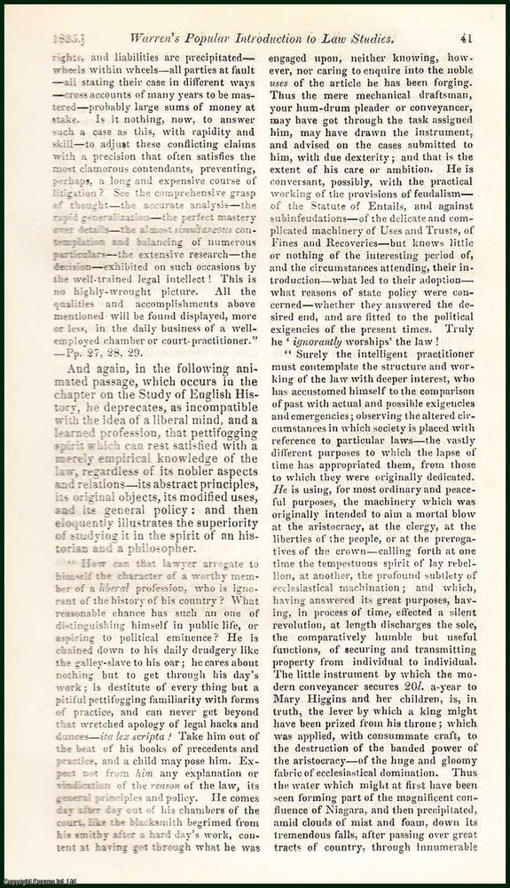 Item #311079 Samuel Warren's Popular Introduction to Law Studies. An uncommon original article from the Blackwood's Edinburgh Magazine, 1835. J W. Smith.