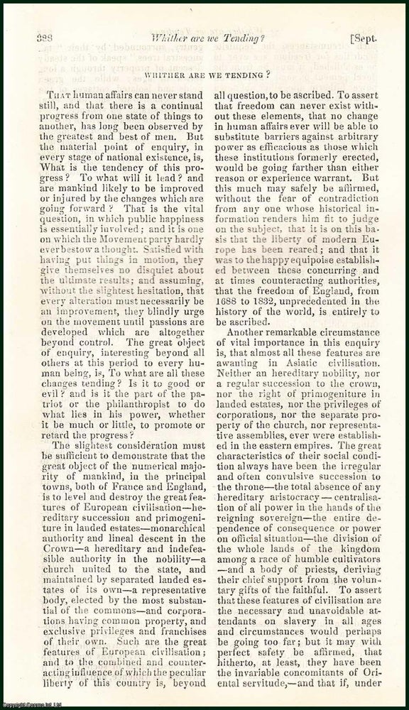 Item #311095 Whither are we Tending : Advances in Education, etc. An uncommon original article from the Blackwood's Edinburgh Magazine, 1835. Archibald Alison.