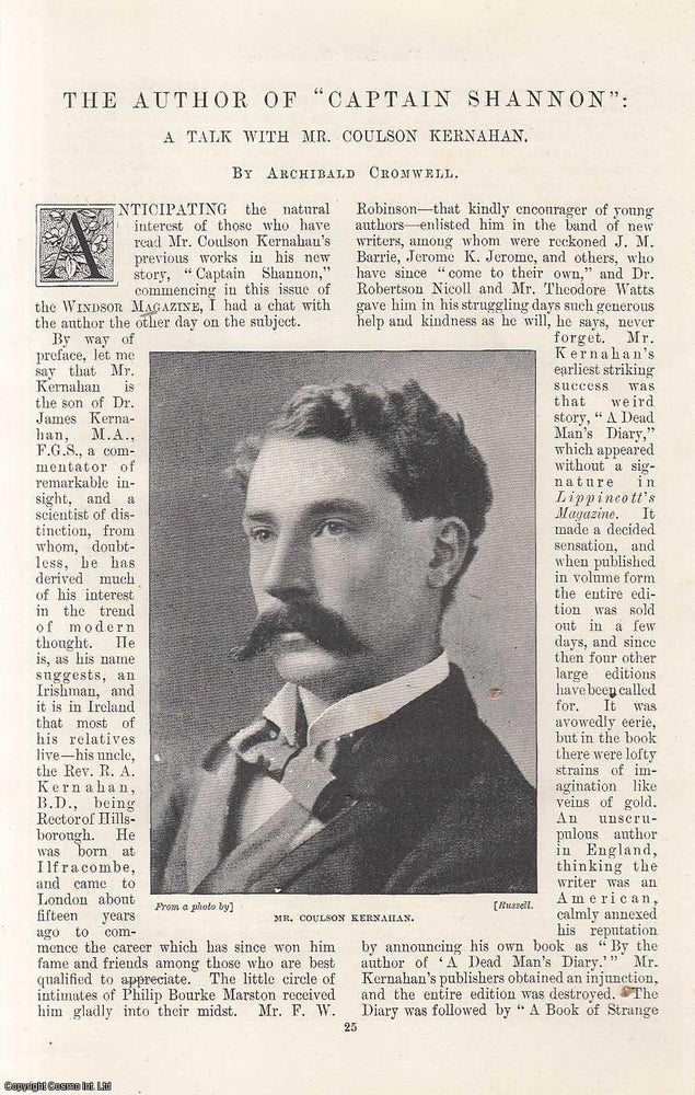 Item #314560 A Talk with Mr. Coulson Kernahan, English Novelist : The Author of Captain Shannon. An original article from the Windsor Magazine, 1896. Archibald Cromwell.