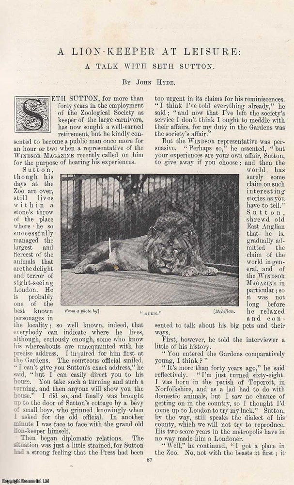 Item #314564 A Talk with Seth Sutton : A Lion-Keeper at Leisure. 5 pages, illustrated. An article...