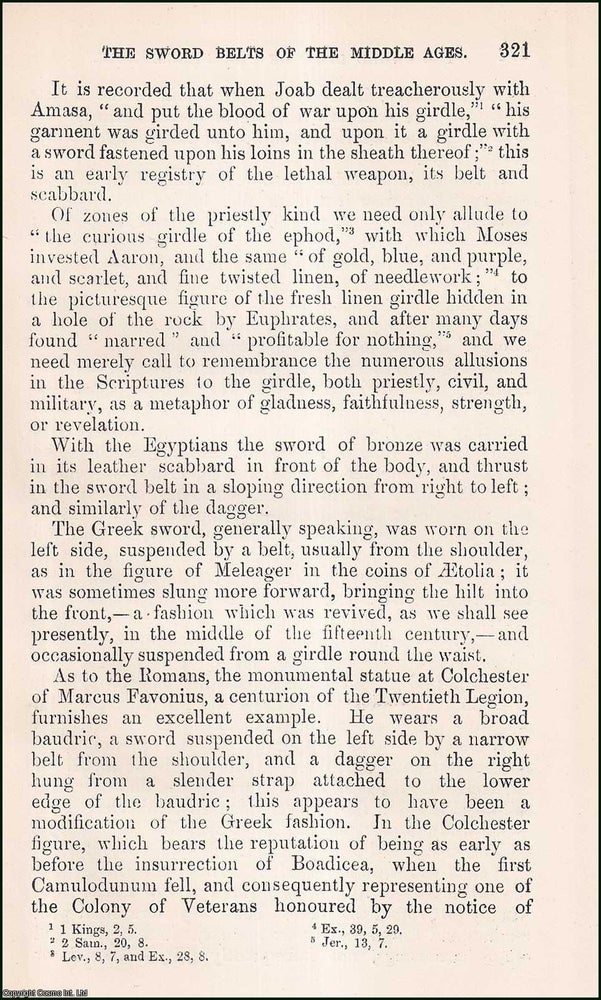 Item #316328 The Sword Belts of The Middle Ages. An original article from the Archaeological Journal, 1891. Albert Hartshorne.