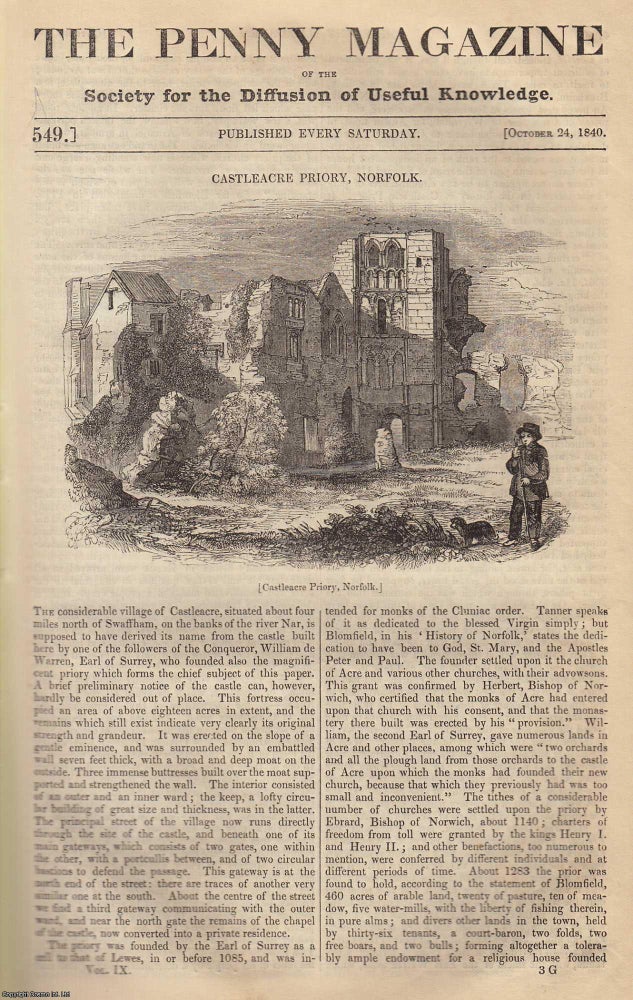Item #319763 Castleacre Priory, Norfolk; Russian Travels in Search of a National Religion; The Common Pheasant; Soap (Domestic Chemistry). Issue No. 549, October 24th, 1840. A complete original weekly issue of the Penny Magazine, 1840. Penny Magazine.