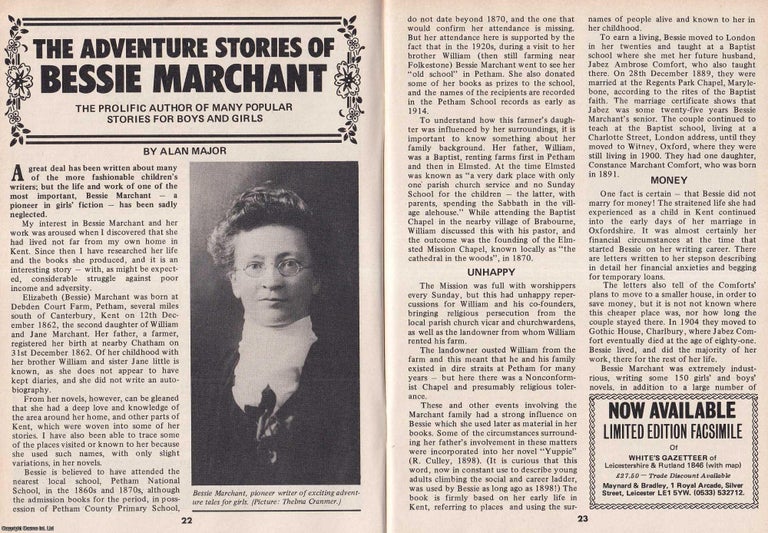 Item #324566 The Adventure Stories of Bessie Marchant. This is an original article separated from an issue of The Book & Magazine Collector publication, 1988. Alan Major.