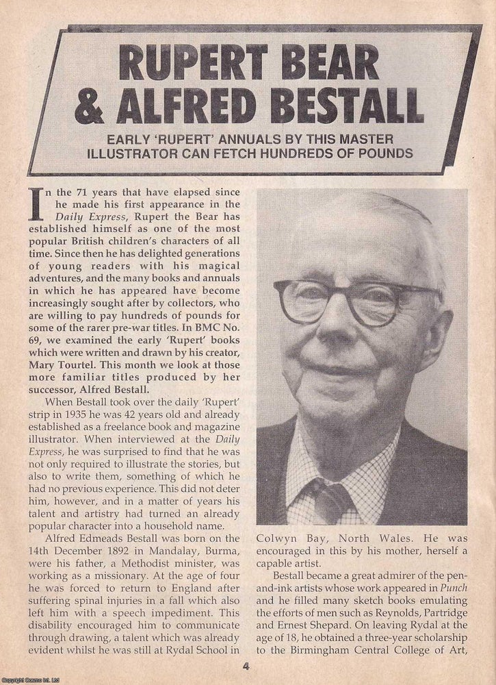 Item #324777 Rupert Bear and Alfred Bestall. Early Rupert Annuals. This is an original article separated from an issue of The Book & Magazine Collector publication, 1992. Book, Magazine Collector.