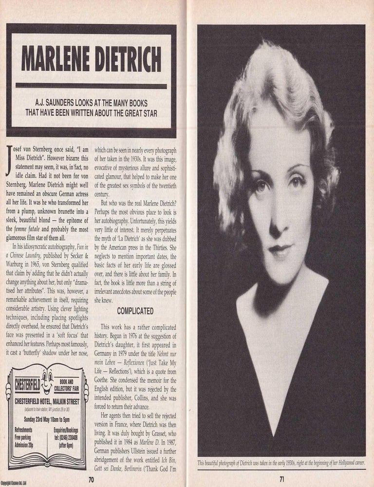 Item #324886 Marlene Dietrich : The Many Books Written About a Legendary Star. By A. J. Saunders....