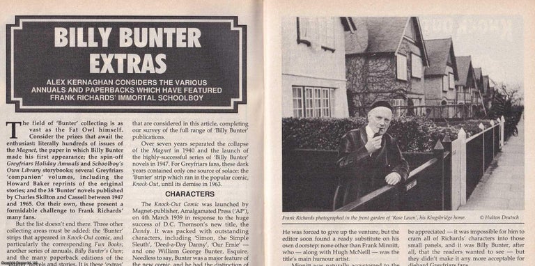 Item #325081 Billy Bunter Extras. The Various Annuals and Paperbacks which have Featured Frank Richards' Immortal Schoolboy. This is an original article separated from an issue of The Book & Magazine Collector publication, 1996. Alex Kernaghan.