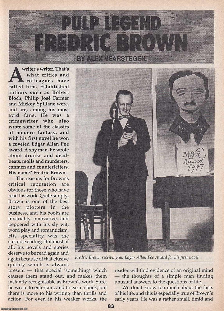 Item #325209 Pulp Legend : The Fiction of Fredric Brown. By Alex Vearstegen. This is an original...