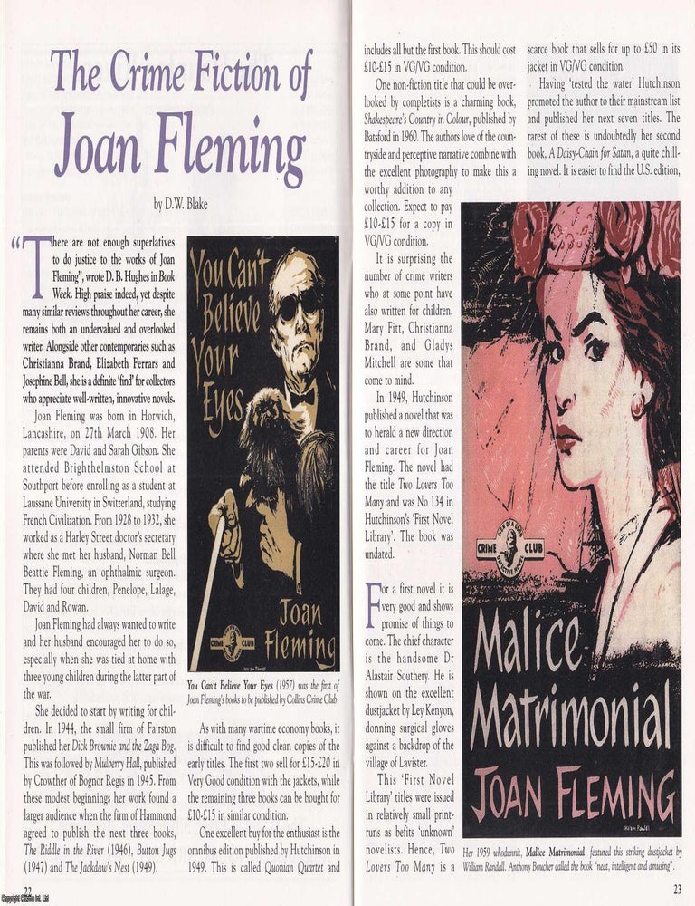 Item #325554 Joan Fleming : The Crime Fiction of a Quiet Innovator. By D.W. Blake. This is an...