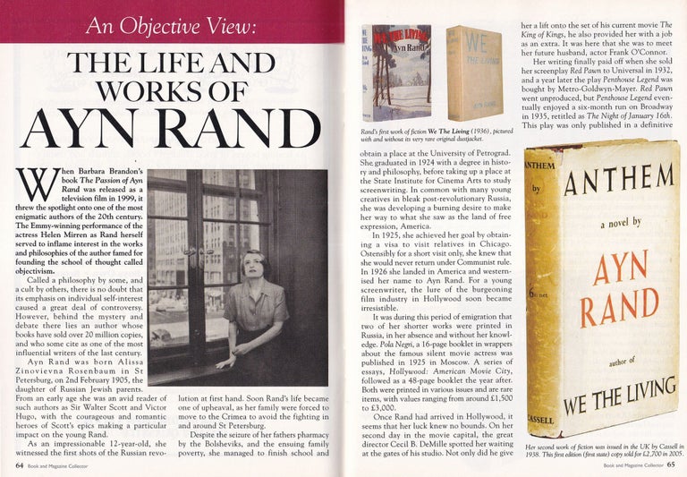 Item #325675 The Life and Works of Ayn Rand. This is an original article separated from an issue of The Book & Magazine Collector publication, 2006. Book, Magazine Collector.
