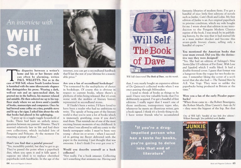 Item #325679 Will Self : An Interview. This is an original article separated from an issue of The Book & Magazine Collector publication, 2006. Book, Magazine Collector.