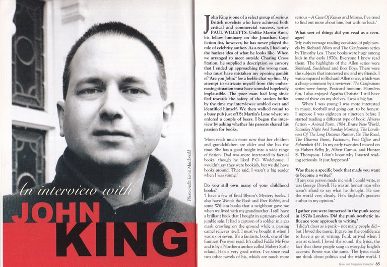 Item #325690 An Interview with John King. This is an original article separated from an issue of The Book & Magazine Collector publication, 2006. Book, Magazine Collector.