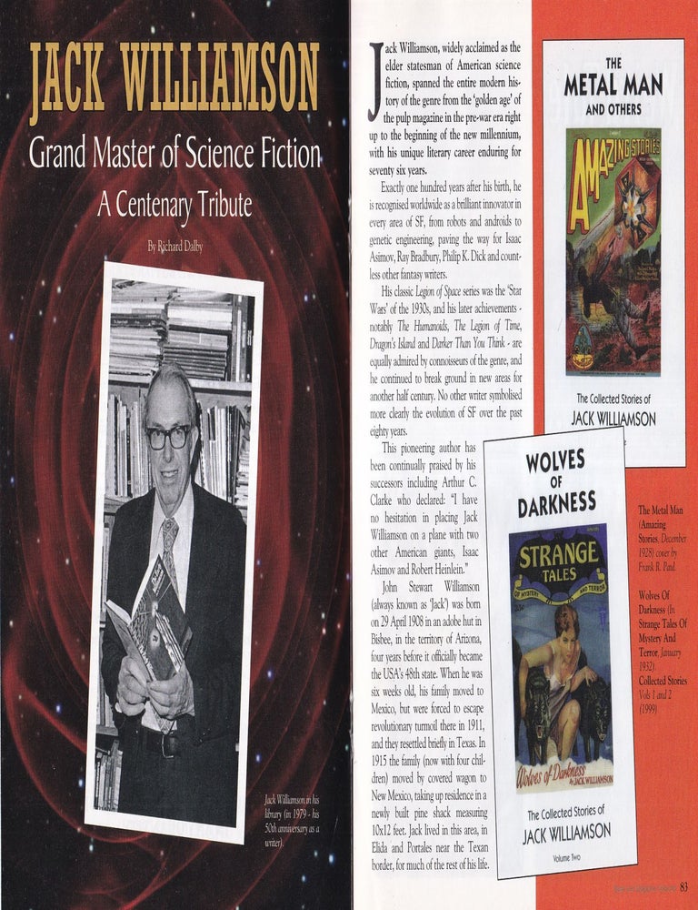 Item #325775 Jack Williamson : A Grand Master of Classic Science Fiction. By Richard Dalby. This...