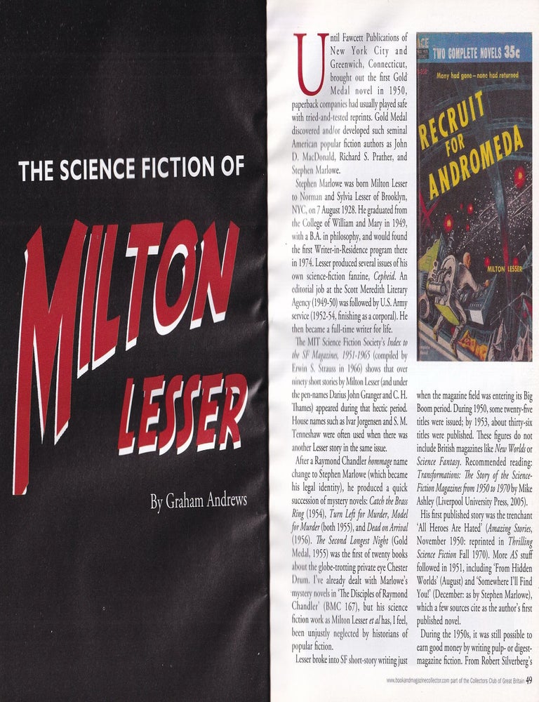 Item #325825 Milton Lesser : The Science-Fiction Imagination. By Graham Andrews. This is an...