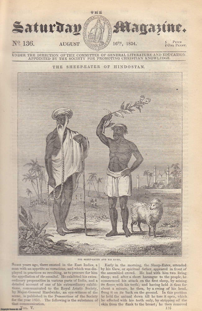 Item #330472 The Sheep-Eater of Hindostan; The Battle of Vittoria; Watch making. Issue No. 136. August, 1834. A complete rare weekly issue of the Saturday Magazine, 1834. Saturday Magazine.