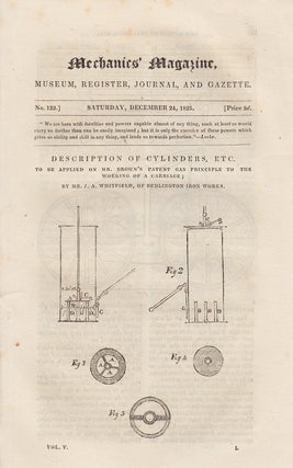 Item #330582 Cylinders to be Applied on Mr. Brown's Patent Gas Principle to The Working of a...