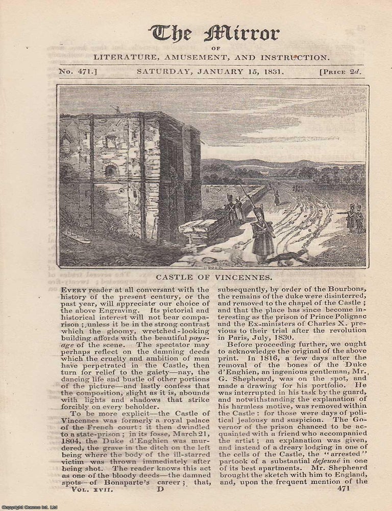 Item #330743 Castle of Vincennes & The Auberge on The Grimsel (mountain of Switzerland). A...