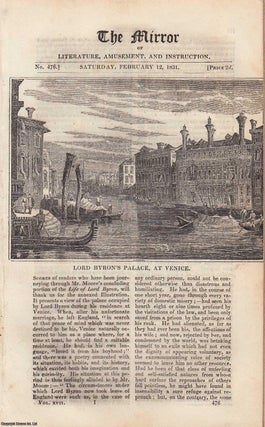 Item #330748 Lord Byron's Palace, at Venice. A complete rare weekly issue of the Mirror of...