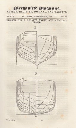 Item #330804 Designs For a Regatta Yacht, and Merchant Vessel; Improvement in Steam-Boats; Method...