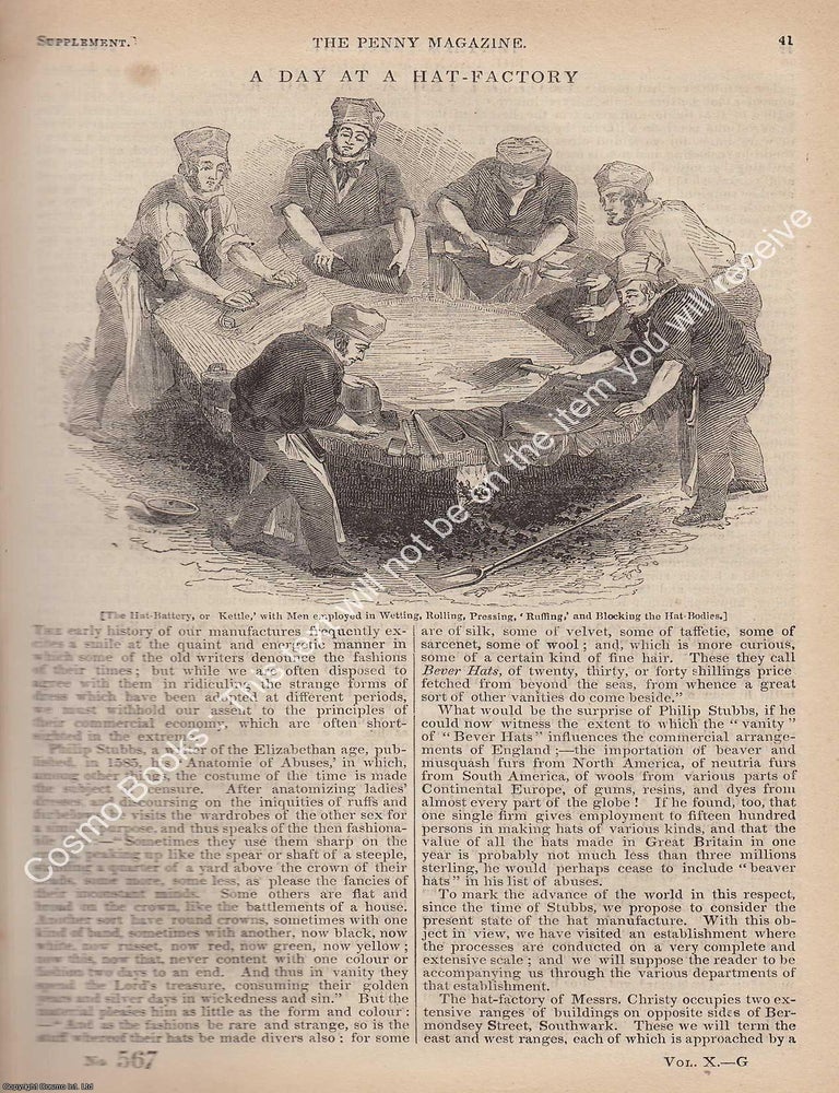 Item #330812 The Hat-Factory of Messrs Christy, Bermondsey Street, Southwark, in 1841. The Penny...
