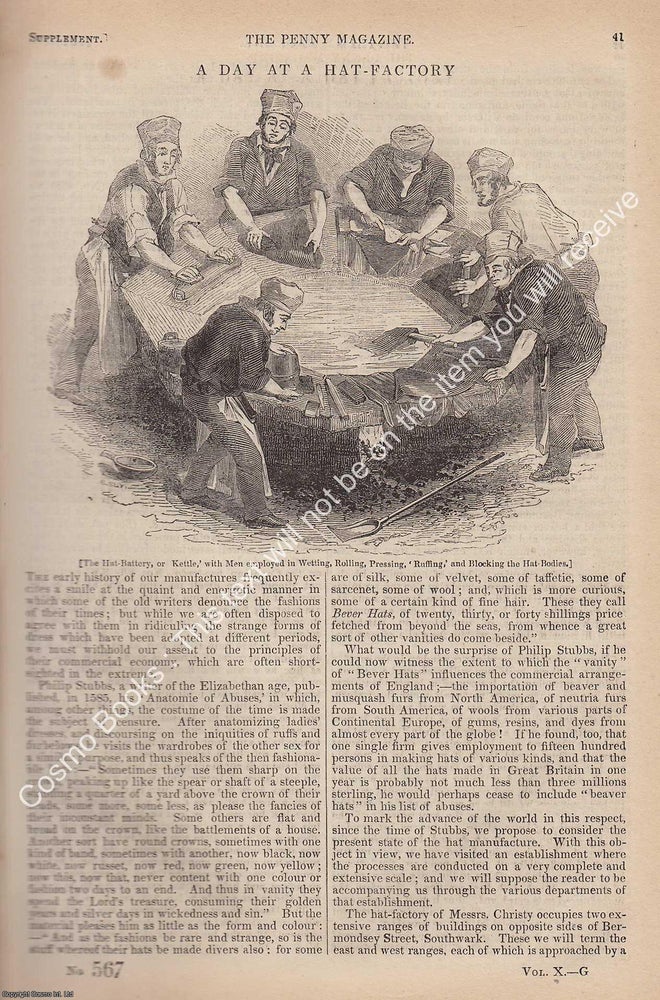 Item #330812 The Hat-Factory of Messrs Christy, Bermondsey Street, Southwark, in 1841. The Penny...