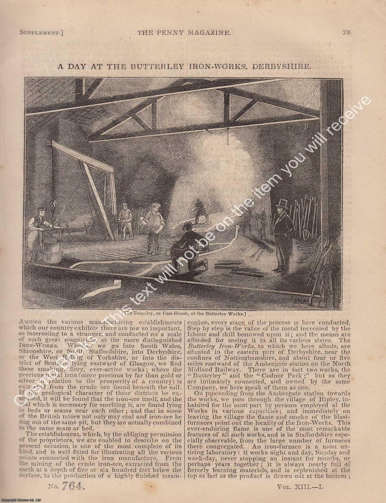 Item #330879 The Butterley Iron-Works, Derbyshire in 1844. The Penny Magazine : An Original Charles Knight Publication for SDUK. RIPLEY IRONWORKS 1844.