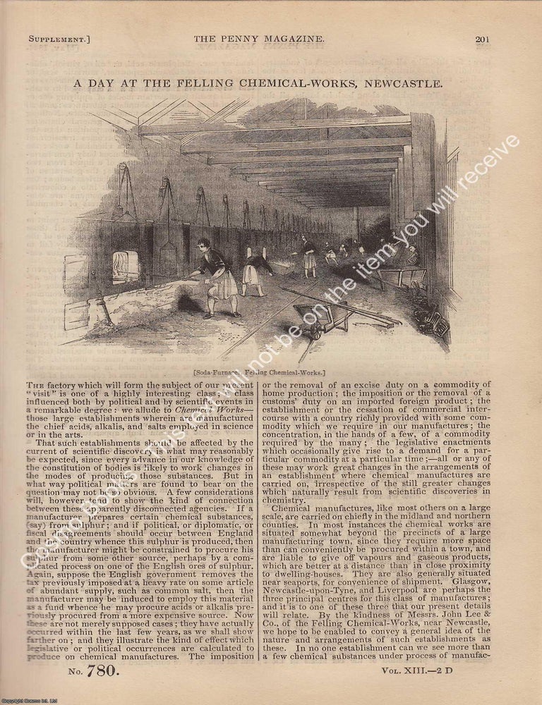 Item #330895 The Felling Chemical-Works, Newcastle : A Day in 1844. The Penny Magazine : An Original Charles Knight Publication for SDUK. CHEMICAL MANUFACTURING 1844.