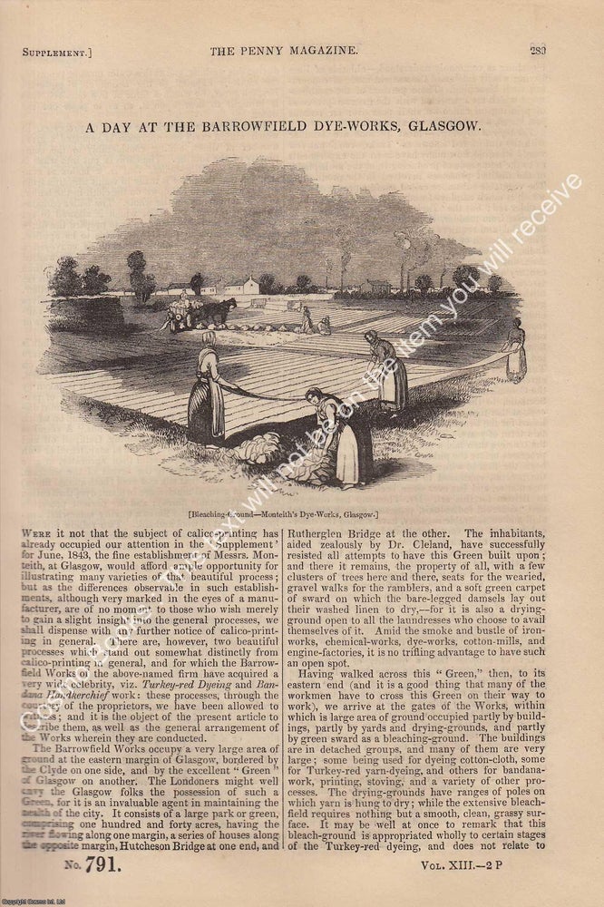 Item #330906 The Barrowfield Dye-Works, Glasgow, in 1844. The Penny Magazine : An Original...
